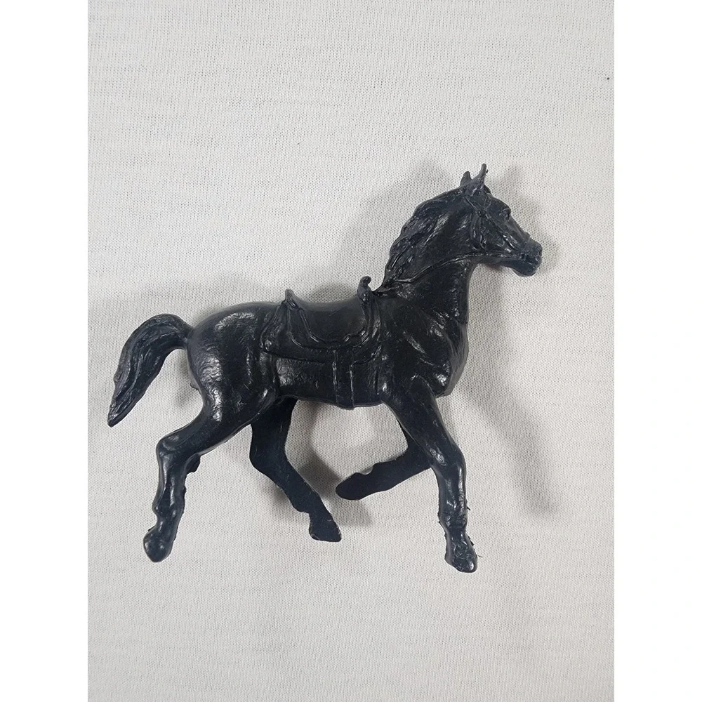 Vintage Tim-Mee Horse Figurine Set Processed Plastic 3pc Black Brown Tan